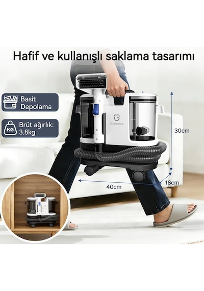 Greenote Halı/koltuk Yıkama Makinesi Ve Spot Temizleyici Sofa, Halı Ve Araç İçin Uygun, Güçlü Islak/kuru Vakum, 1.8 L Su Tankı, Tekerlekli Tasarım