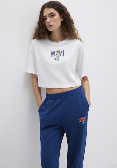Mavi - Kedi Logo Baskılı Beyaz Tişört 1613284-620 Beyaz