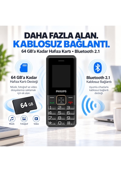 Philips Xenium E6105 4G Tuşlu Cep Telefonu Çift SIM Kartlı 1000 mAh Type-C Bluetooth FM Radyo