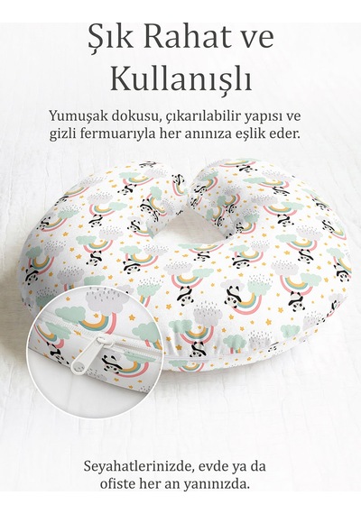 Panda Yağmur Bulutlu Boyun Yastığı - Sevimli Gökkuşağı Pastel Renkli Seyahat Yastığı Mat Gece Açık Hardal