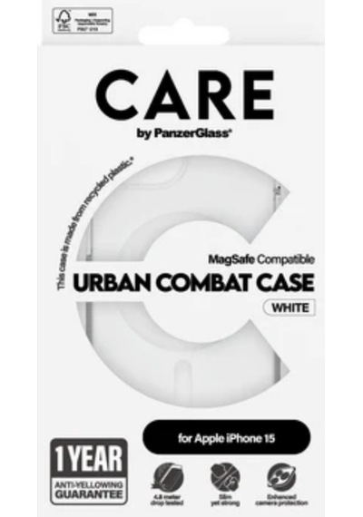 Care By Panzerglass Apple Uyumlu iPhone 15 Urban Combat Case Beyaz Magsafe Kılıf Şeffaf