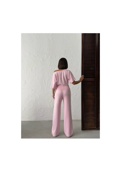 Meecy Kayık Yaka Kısa Kol İkili Takım Pembe Pembe
