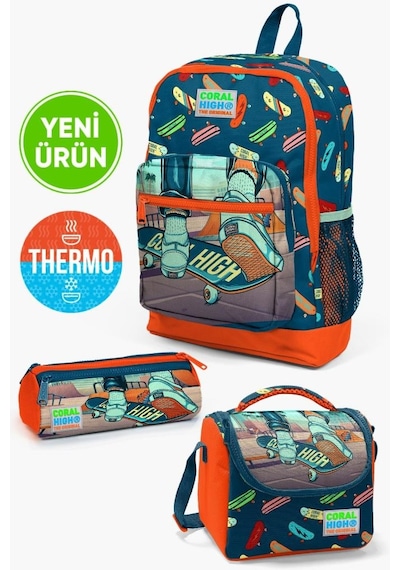 Coral High Kids Civit Neon Turuncu Kaykay Desenli 3'lü Okul Çanta Seti Set0123723