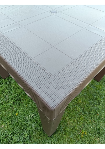 Evko Mobilya Rattan 90x90 Masa, Plastik Masa, Bahçe Balkon Teras Masası, Kare Masa, Dış Mekan Masası Acı Kahverengi
