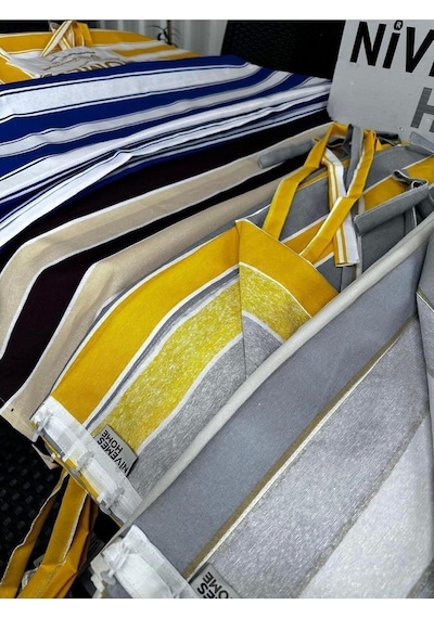 Branda Balkon Perdesi Kornişli Ve Bağcıklı Fon Perde,sarı-gri 160 X 190 Diğer