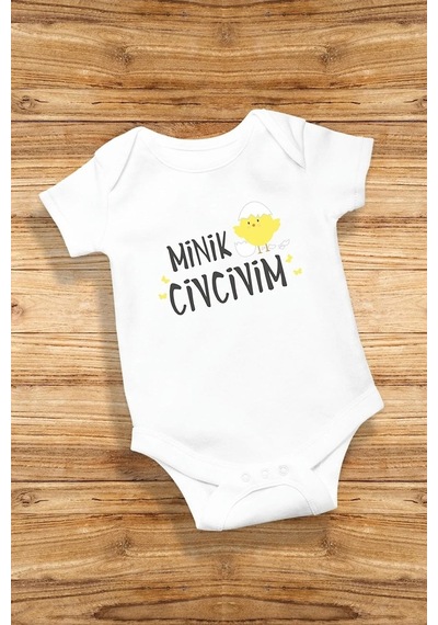 Hediyenza Minik Civcivim Özel Tasarım Bebek Zıbın Pamuklu Çıtçıtlı Body Beyaz