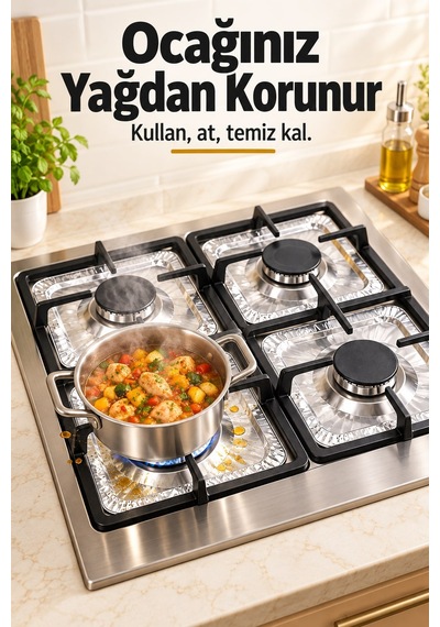 Ocak Üstü Yağ Sıçrama Önleyici Koruyucu Alüminyum Levha 23x23 Cm 10 Adet
