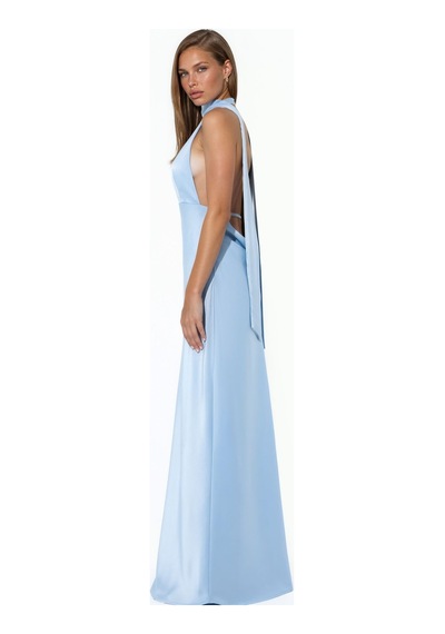 Hiccup V Yaka Bodycon Maxi Elbise Buz Mavisi