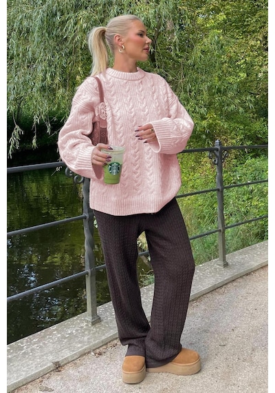 Madmext Pembe Bisiklet Yaka Örme Triko Kazak Mg2009-pembe Pembe