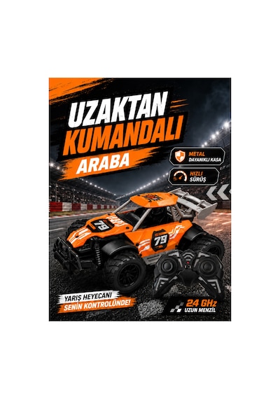 Metal Kasa 1:22 Ölçek Uzaktan Kumandalı Yarış Arabası 2.4 Ghz Uzun Menzilli - Hızlı Sürüş - Darbeye Dayanıklı Kasa - Şarj Edilebilir Pilli Turuncu