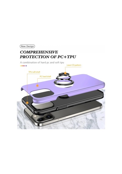 Apple Uyumlu iPhone 13 Pro Uyumlu Kılıf Elit Yüzüklü Kapak - Mor