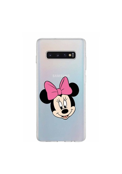 Samsung Galaxy Uyumlu S10 Plus Kapak Minnie Mouse Tasarımlı Şeffaf Silikon Kılıf Şeffaf