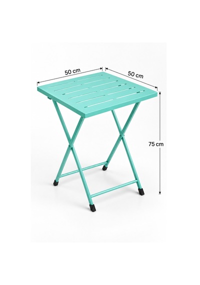 Katlanır Metal Balkon Bahçe Bistro Masa 50x50 Cm Kare Masa 75 Cm Mint Yeşili 1645 Turkuaz