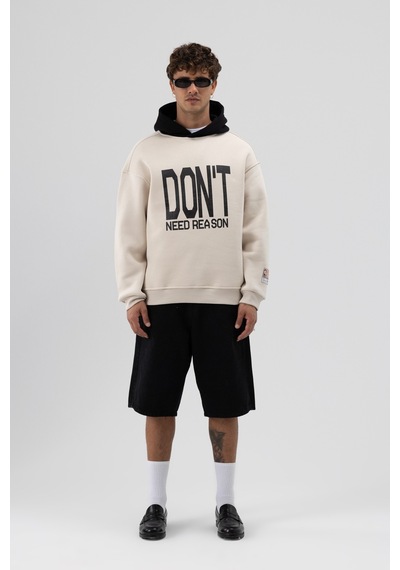 Vamos Çift Renk Baskılı Oversize Sweatshirt V70-92 Taş