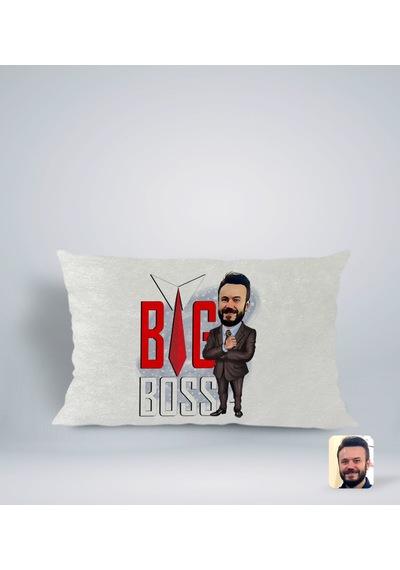 Bk Gift Kişiye Özel Erkek Big Boss Karikatürlü Dikdörtgen Araç Koltuk Yastığı-4 Çok Renkli