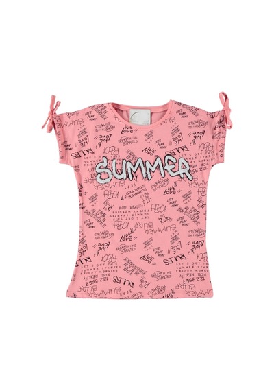 Liay Moda Summer Nakışlı Kız Çocuk Tişört Pembe