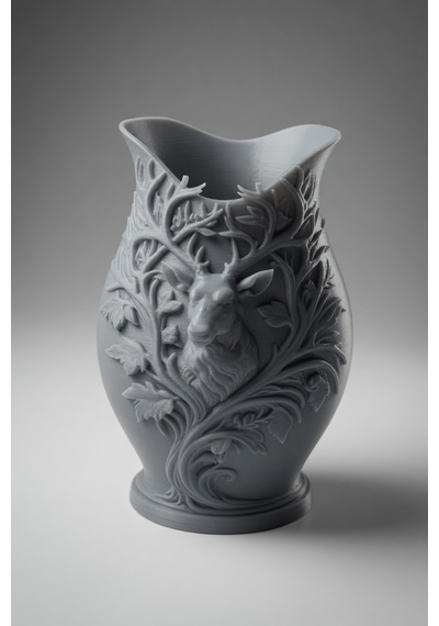 3d Baskılı Geyik Desenli Dekoratif Vazo 15 Cm Gri