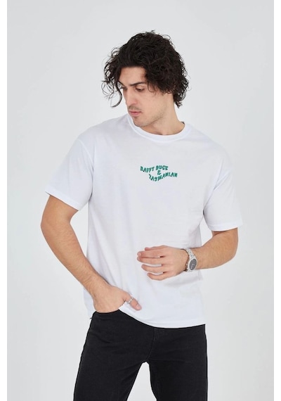 Vexor Erkek Baskılı T-shirt Kısa Kol Bisiklet Yaka Regular Fit Rahat Kalıp Günlük Tişört - Beyaz Çok Renkli