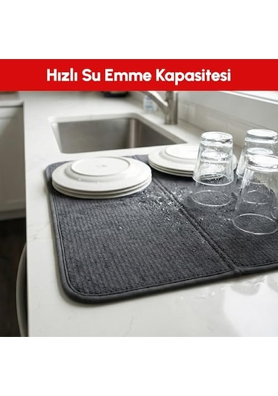 Pıkas 2 Li Mikrofiber Bulaşık Kurutma Matı 36x44 Cm Ultra Emici Mat Tezgah Üstü Bulaşık Pedi Açık Bej