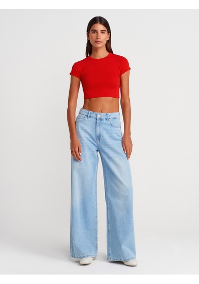 Dilvin 31810 Bisiklet Yaka Crop T-shirt-kırmızı Kırmızı