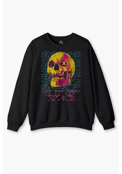 So Cool Siyah Sweat Thermal Skull Y2k Renkli Kuru Kafa Streetwear Urban Baskılı Sweatshirt Siyah