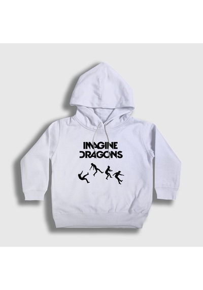 Presmono Unisex Çocuk World Imagine Dragons Kapüşonlu Sweatshirt Beyaz