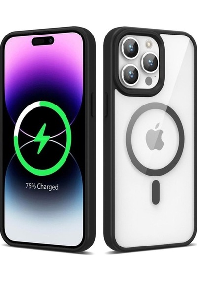 Apple Uyumlu iPhone 14 Pro Kılıf M-safe Wireless Şarj Özellikli Silikon Zore Ege Kapak Siyah