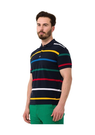 Cipo & Baxx Çizgili Polo Yaka Erkek Basic Tişört Ct749 Indıgo