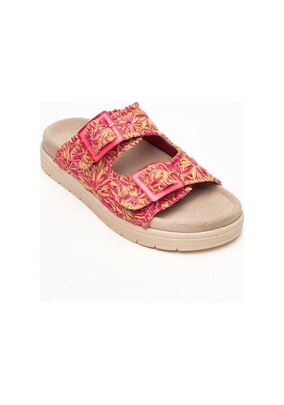 Luvishoes Luvi Shoes Mılana Pembe Desenli Hakiki Deri Tokalı Çift Bantlı Kadın Terlik Pembe