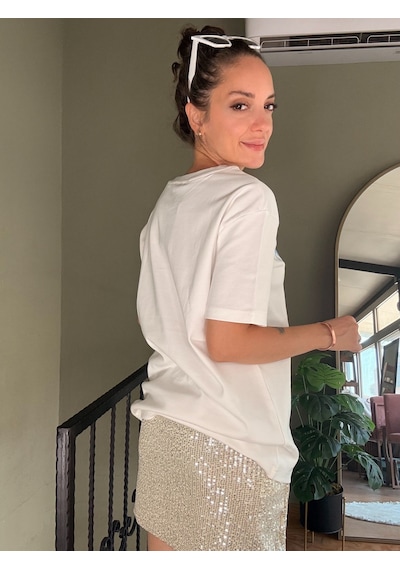 Ali Butik Ekru Dolce Vita Baskılı Tişört