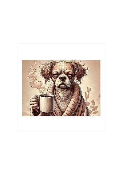Kahve Keyfi Köpek Desenli Mdf Tablo