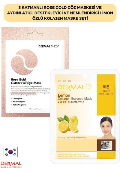 Dermal 3 Katmanlı Rose Gold Göz Maskesi + Limon Özlü Kolajen Maskesi 23 G