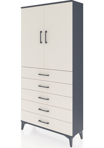 Arges Dolap 3 Raflı 5 Çekmeceli 2 Kapaklı 88x30x182 Antrasit-... Antrasit