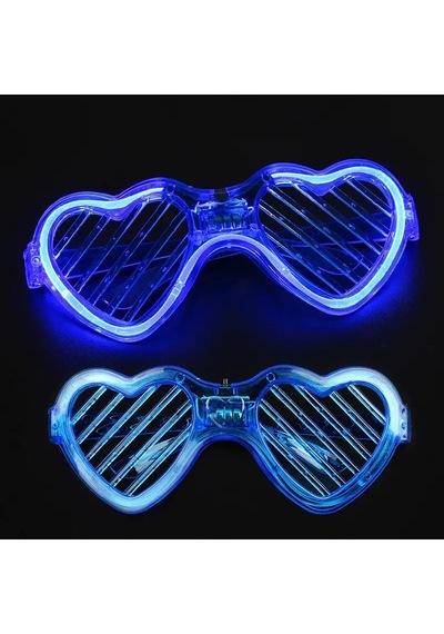 Mavi Led Işıklı Kalp Gözlük 3 Modlu Parti Glow Gözlüğü Diğer