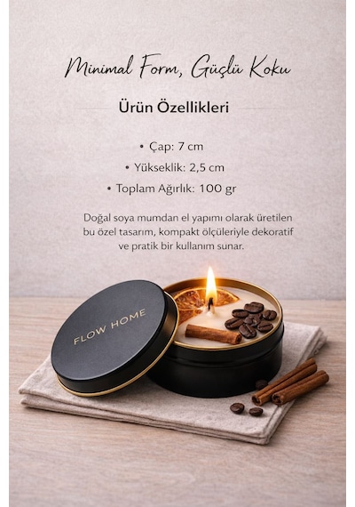 Dekoratif Lüks Soya Mum,el Yapımı Mum,metal Kutu ,portakal Detay Ev Hediyesi,kahve Kokulu 100 G Kahverengi - Turuncu