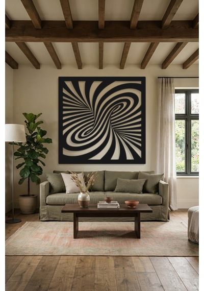 Optik İllüzyon Metal Duvar Tablosu - Metal Duvar Sanatı - Duvar Dekoru - 100 X 100 Cm Siyah