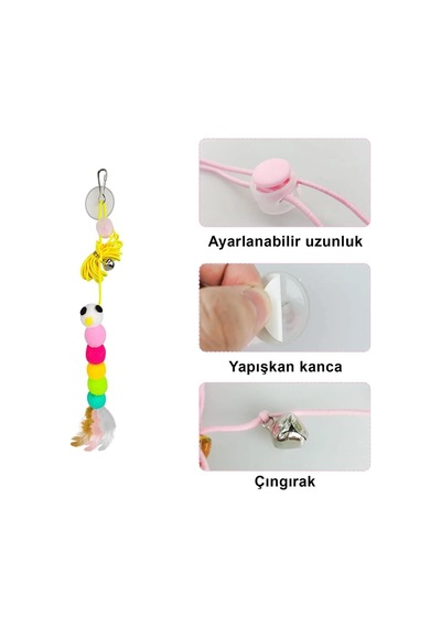 Patibon Tırtıl Kedi Oyuncağı, Kendinden Yapışkanlı, Zilli, Elastik İpli, Asılı Kedi Oyuncağı
