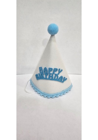 Delux Serisi Happy Birthday Beyaz Mavi Keçe Bebek Şapkası Aksesuar Eğlence Hediye 0 Yaş