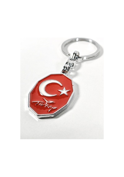 Kırmızı Ay Yıldız, Türkiye Yazılı Sekizgen Metal Anahtarlık Çok Renkli