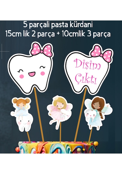 32 Parça İlk Dişim Çıktı Diş Buğdayı Seti Banner Pasta Kürdanı Cupcake Süsü Seti Pembe