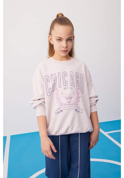 DeFacto Kız Çocuk NBA Chicago Bulls Oversize Geniş Kalıp Bisiklet Yaka Sweatshirt C0802A824SPPN424 Pembe