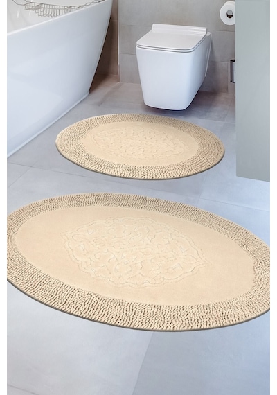 Tiffany Oval 2 Li Pamuklu Klozet Takımı Capuccino Banyo Paspas Seti Renkli
