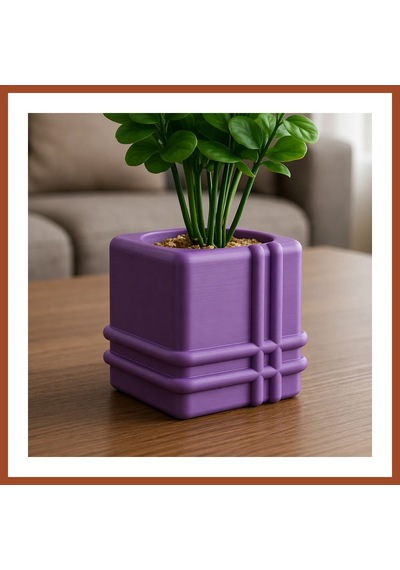Bezos 3d Baskı Square Planter - Izgara Desenli Küp Saksı-mor Pro Standart