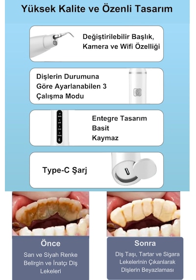 Ds2 Kameralı Diş Taşı Temizleme Cihazı Diş Tartar Sökücü Plak ve Leke Temizleyici Diş Beyazlatma