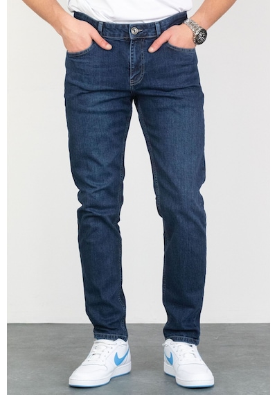 Hlt Jeans 492014020 Keven Taşlamalı Slim Fit Likralı Esnek Erkek Kot Pantolon - Koyu Mavi