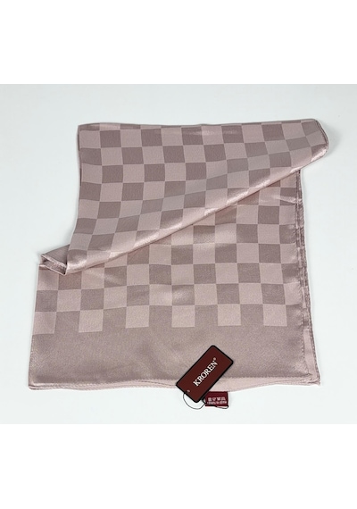 Kroren Krep Jakarlı Dama Desen Şal - 70 X 190 - 7379 Pudra