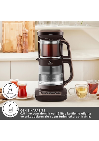 Karaca Çaysever Robotea Pro Connect 4 In 1 Konuşan Otomatik Cam Çay ve Filtre Kahve Demleme Makinesi