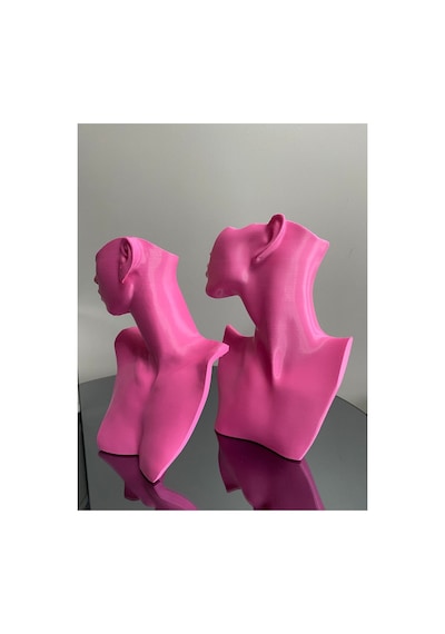 Pembe Renk Dekoratif Takı Mankeni 2'li Set Takı Teşhir Standı 23 Ve 21 Cm Takı Organizer Küpe Kolye