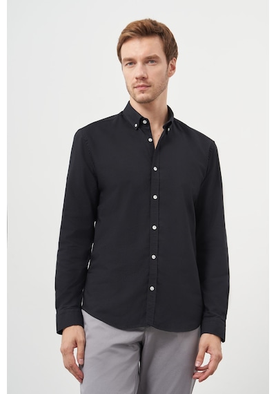 Morven Erkek Siyah Pamuk Trend Düğmeli Yaka Dynamic Fit Gömlek 25ms004006001 Siyah Siyah