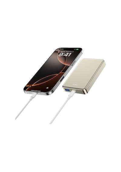 Wiwu P15-1 Led Işık Göstergeli Ultra İnce Pd 20w Kablosuz Powerbank 10000mah 15w Titanyum-gold